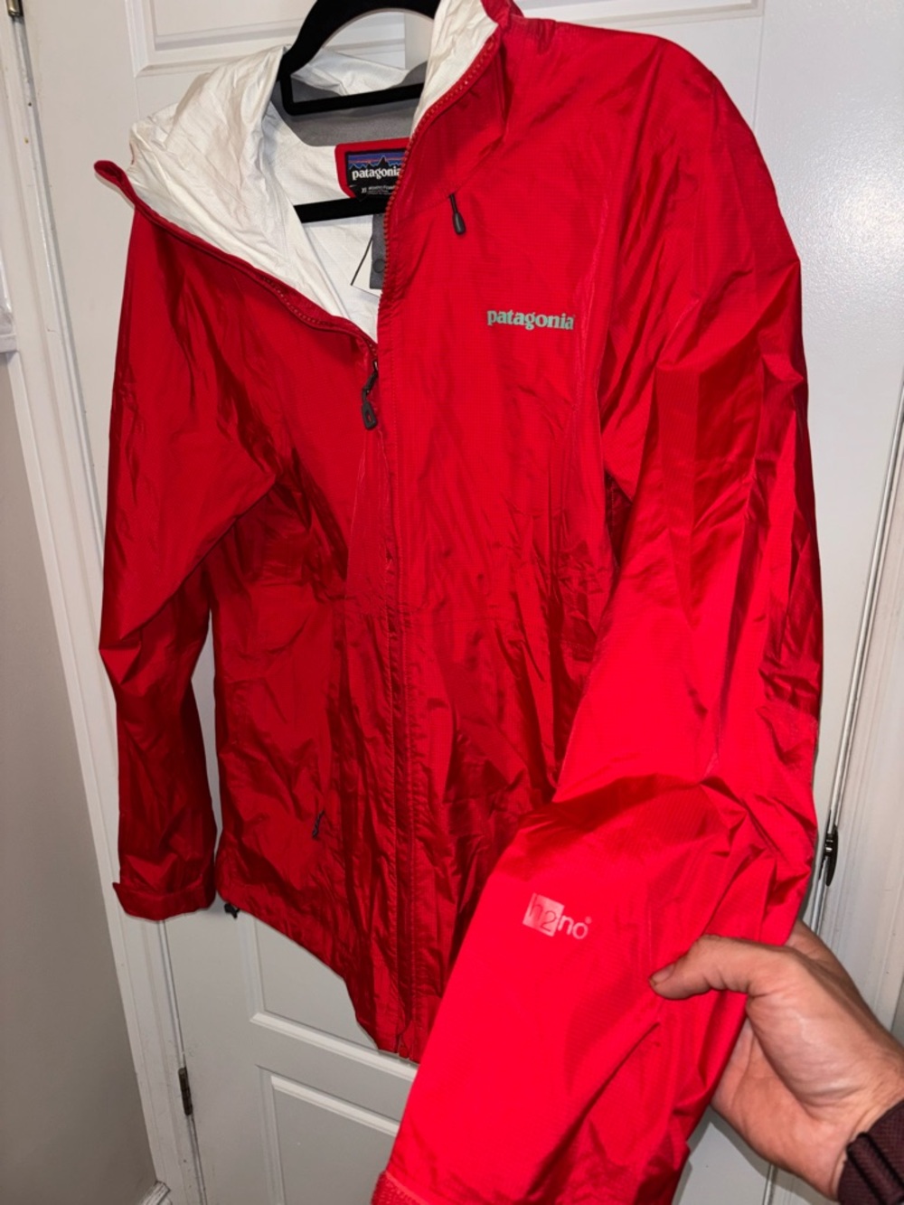 Patagonia Red Raincoat with White Lining